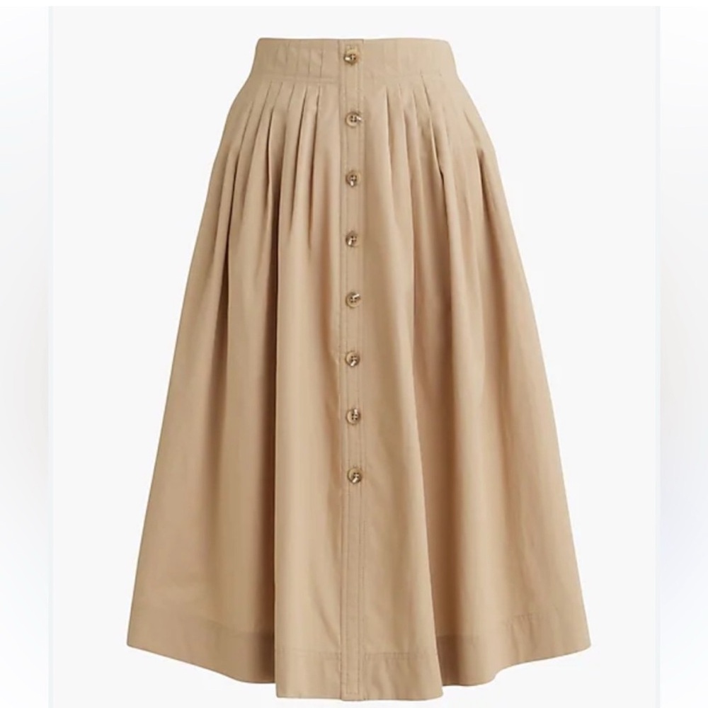J. Crew Beige Button-Front Midi Skirt